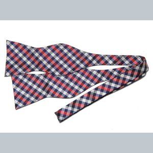 Tommy Hilfiger Silk Bow Tie Red White Blue Lattice Check One Size Adjustable